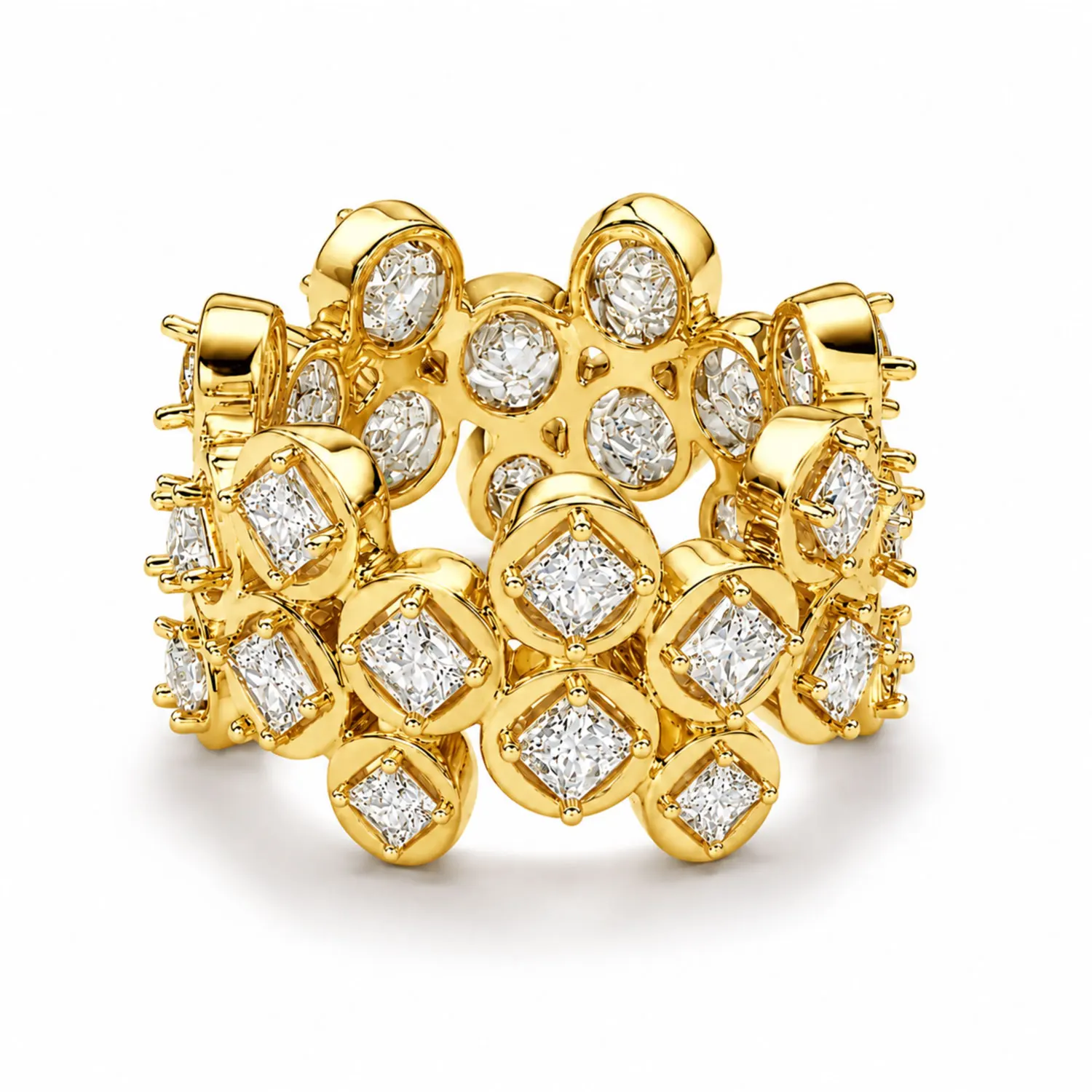 Women Trendy Multi‑Cluster Round Decor Ring With Dense Spark Details Luxury Statement Finger Ornament For Formal Casual Occas