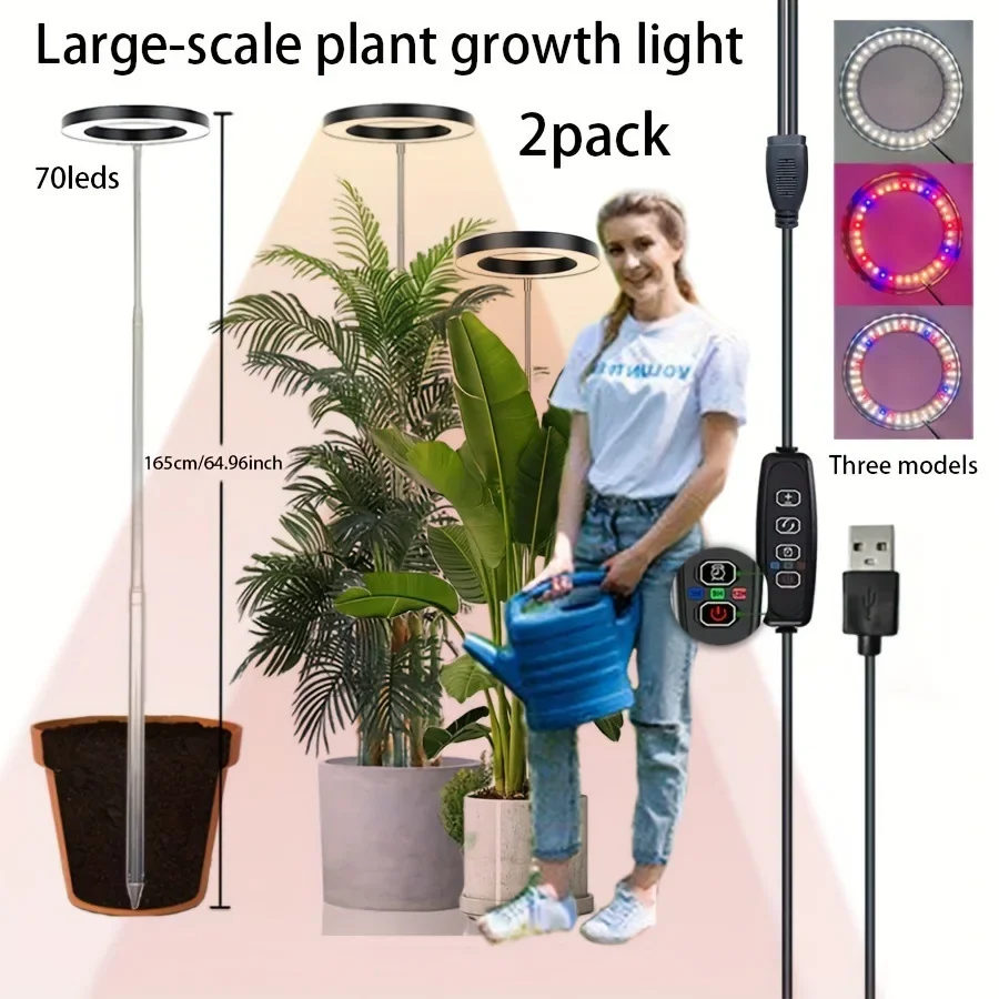 

165cm Height Adjustable LED Ring Grow Lights Indoor Plants Full Spectrum Large Plant Light for Indoor Plants USB Growing Lamp