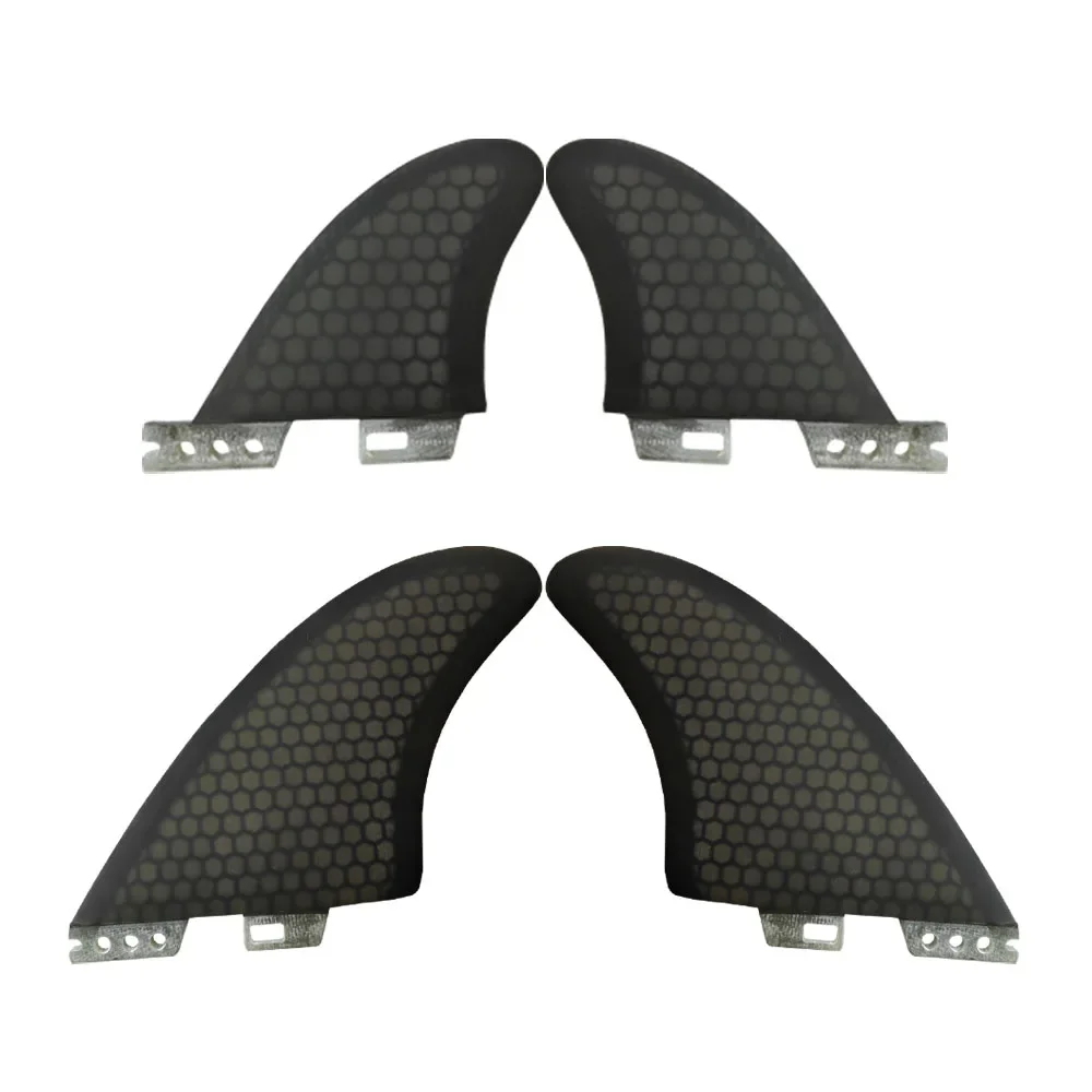 4 Fin Surfboard Fins Honeycomb Fiberglass Fin FCS2 Black TWIN + 2 small middle Fin Can  used as dual fins