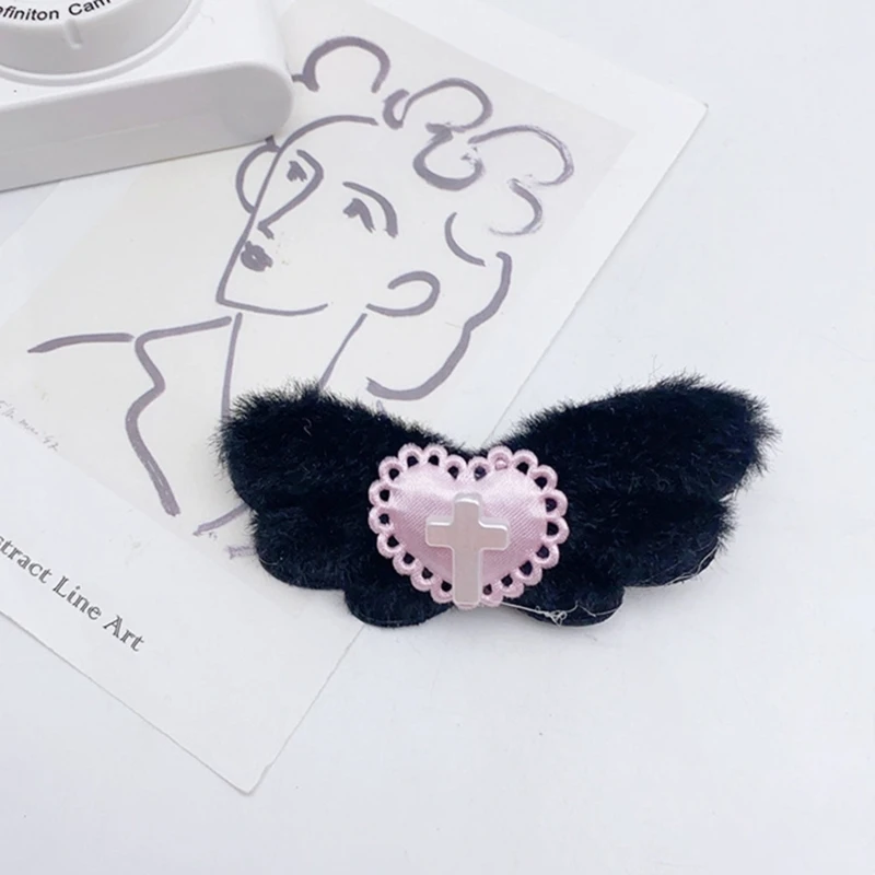 Gothic Heart Angel Wing Hair Clips Y2K Aesthetics Hairpins Barrettes Harajuku Hairgrips Fashion Hair Accessories