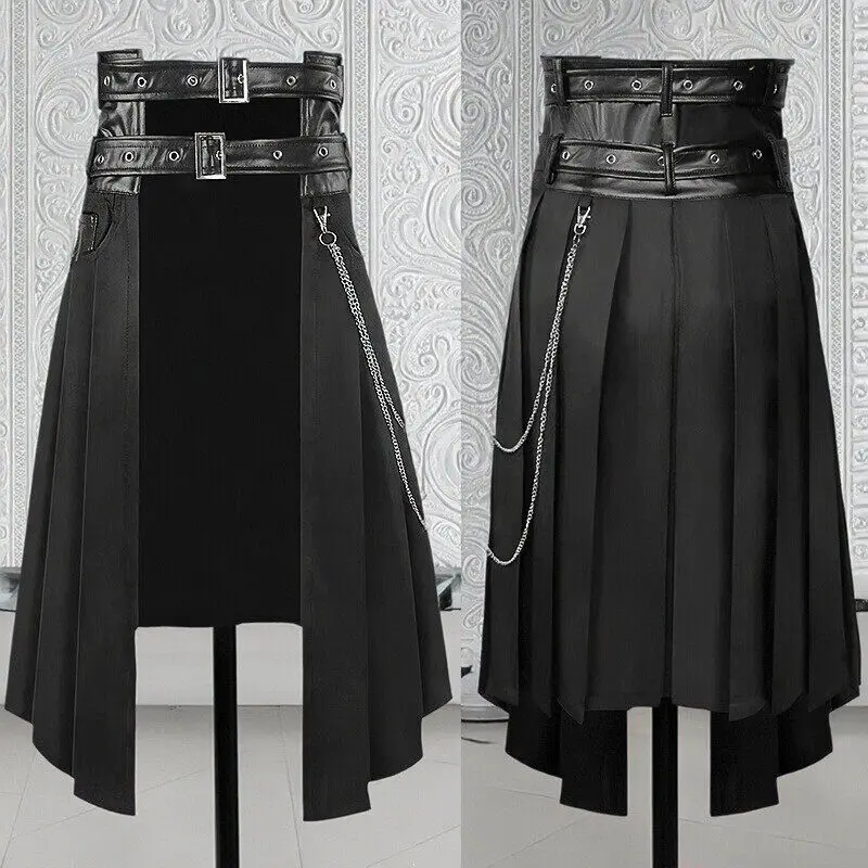 

Нейтральная готическая юбка в темном стиле, рок-панк, асимметричная, со средней талией, свободного кроя, в стиле ретро, средневековая, стимпанк, плиссированная юбка для женщин