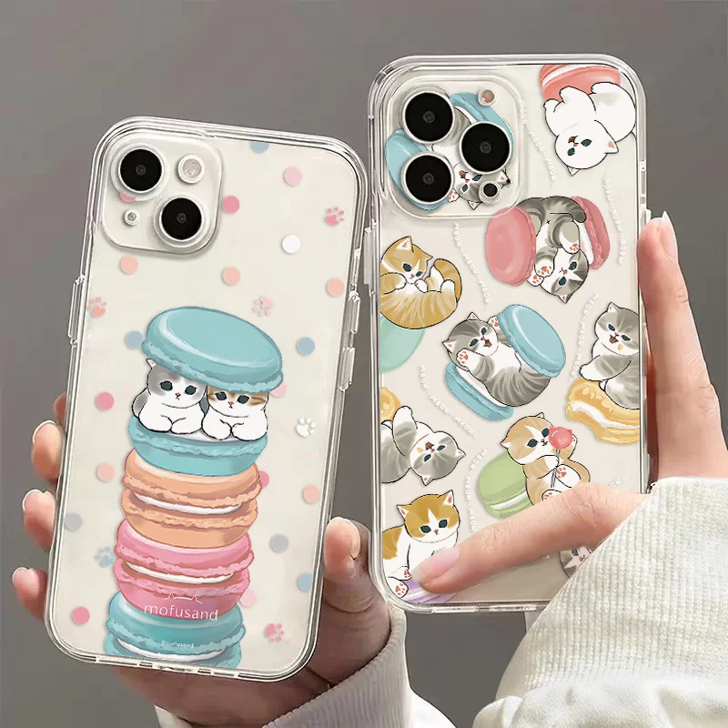 Cute Cartoon Macaroon Cat Phone Case for OPPO Reno 12F 12 7 11 11F 10 2F 4 8 8T 8Z 7Z 7 F21 Pro Plus 4G 5G Clear Soft TPU Cover