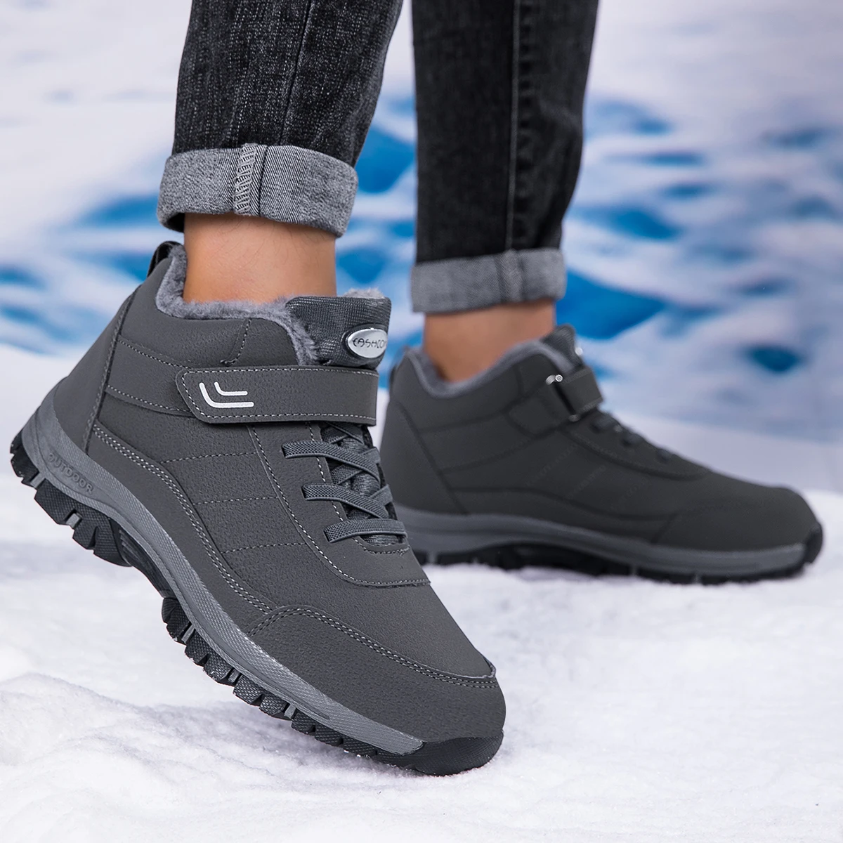 

Snow Boots for Men Casual Winter Shoes Platform Non-slip Warm Fur Ankle Boots Plush Combat Outdoor Hiking Motorcycle Boots