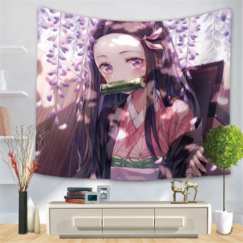 Anime Tapestry Cartoon Ghost Slayer Tapestry Digital Printed Wall Cloth Large Size Tapestry for Home Macrame Wall Hanging