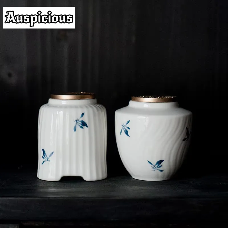 

Pure Hand-painted Butterfly Orchid Ceramic Tea Pot Creative Relief Tea Warehouse Household Tea Storage Moisture-proof Pot Caddy