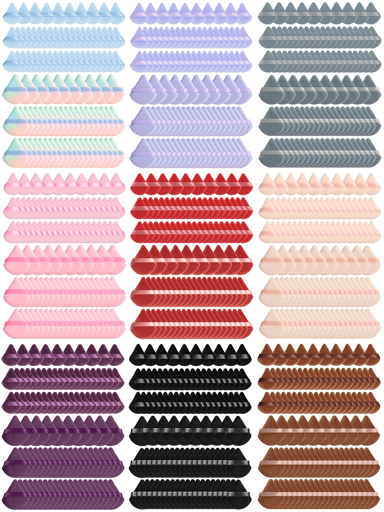 50 個の大きな三角形パウダーパフ + 50 個のミニ三角形パウダーパフ、メイクアップセット、均一なメイクアップを実現します。