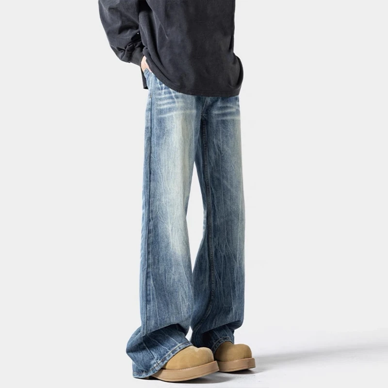 

Мужские джинсы свободного кроя в стиле ретро с принтом «Гром», облегающие, в уличном стиле, длинные брюки, весна-осень, новинка, повседневные...