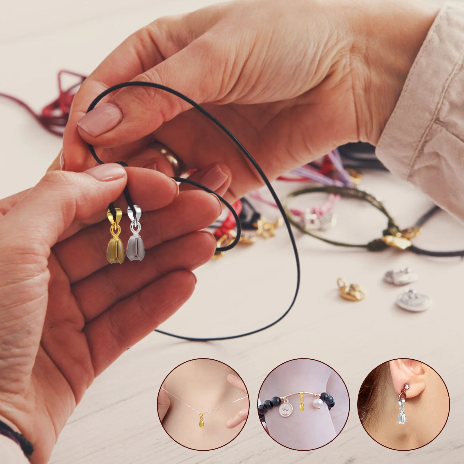 

100 pcs 5x15mm Pinch Bails for Jewelry Pendant Clasp Connector Making Necklaces Pinch Bails For Jewelry Making Bracelets DIY