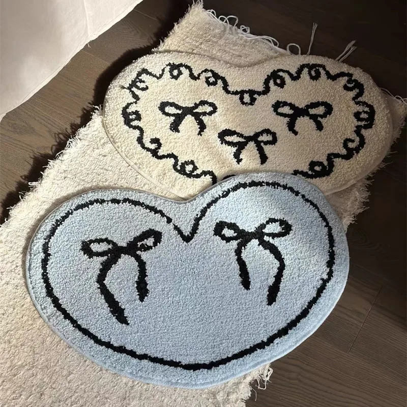 

Funin Cute Heart Bow Tie Small Rug Bathroom Aesthetic Room Decoration Bedroom Carpet Anti Slip Door Living Room Desk Floor Mats
