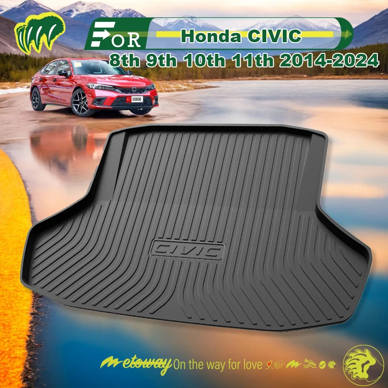 For Honda CIVIC 8th 9th 10th 11th 2014-2024 Custom Car Trunk Mat All Season Black Cargo Mat 3D Shaped Laser Measured Trunk Liner