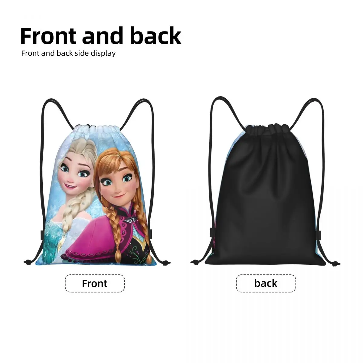 Custom Frozen Princess Elsa Anna Drawstring Backpack Sports Gym Bag for Women Men Animated Movie Shopping Sackpack