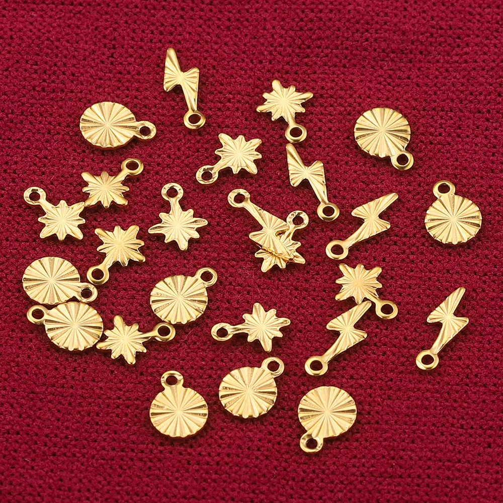 50pcs Stainless Steel Small Snowflake Round Lightning Charms Gold Plated DIY Earrings Jewelry Making Supplies Bulk Wholesale