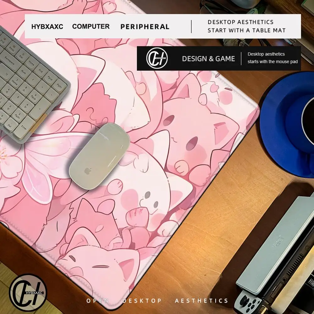 

HYBXAXC Adorable Pink Cat Mouse Pad - Cute Kitty Gaming Desk Mat for Girls, Non-Slip Soft Surface Computer Pad for Office & Home