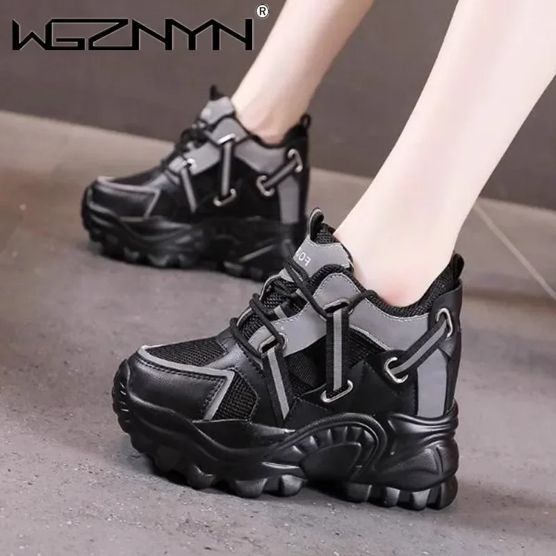 

2024 Autumn Fashion Non Slip White Shoes Women Breathable Platform Casual Lace Up Sneakers Ladies High Wedges Zapatos Mujer