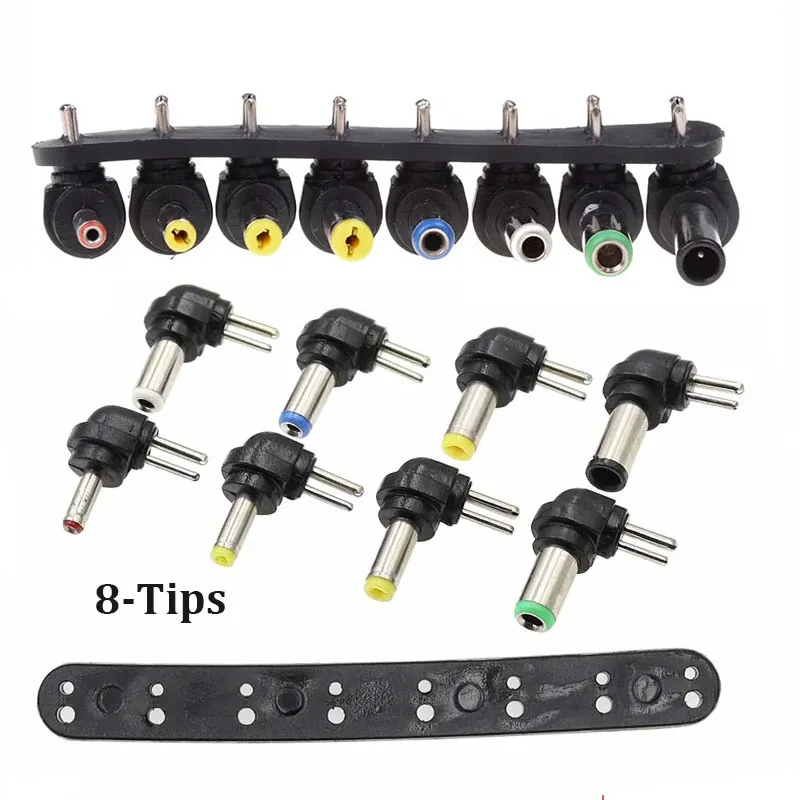 

8tips Universal DC Power Male Plug Connector 2 Pin Charging Plugs Adapter Tips Kit 5.5x2.5/2.1/1.7/4.8x1.7/4.0x1.7/3.5x1.35mm