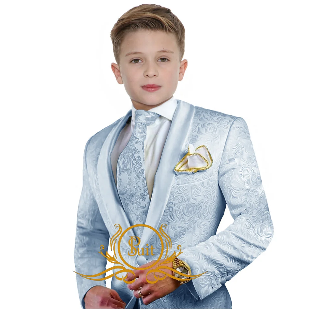 Boy 2 Piece Jacquard Dress Suit One Button Tuxedo Blazer Pants Set Kids Wedding Suit