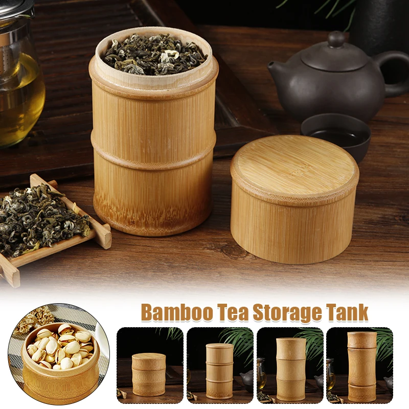 

Handmade Tea Box Bamboo Storage Box Tea Canister Lid Seal Kitchen Storage Jars PortableTea Coffee Beans Spice Box Case Organizer