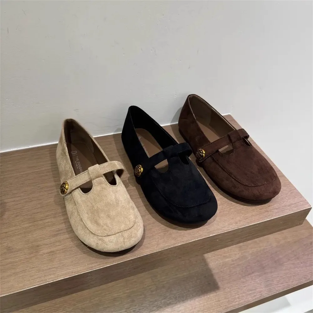 

Vintage Round Toe Flat Shoes Women's 2025 Autumn and Winter New Suede Soft Sole All-Match Slim Mary Jane Shoes