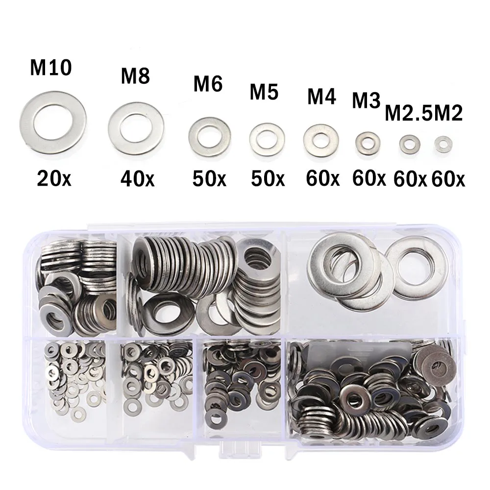 400pcs Car Seal Solid Gasket Washer Set Stainless Steel M2 - M10 Ring Auto Vehicle Tool Repair Accessory