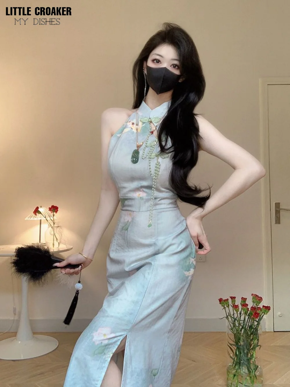 Kobiety nowy chiński wiszący dekolt Qipao ulepszony dziewczęcy letni Cheongsam młodzieżowy wysokiej klasy Temperament mała seksowny przedział