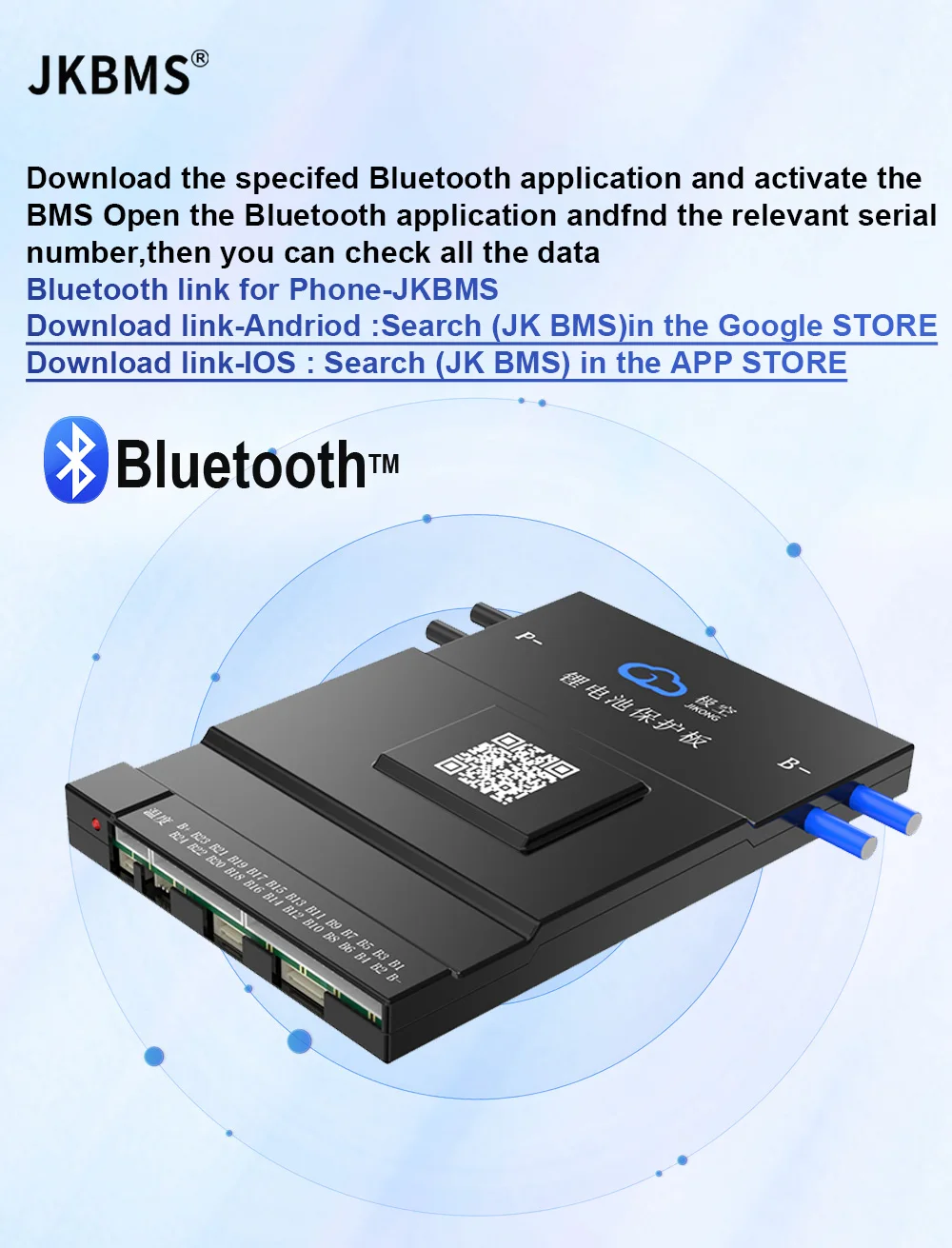 JKBMS JIKONG B2A24S20P SMART BMS 2A BALANCE Bluetoot 200A BT 36V 48V 60V Li-Ion LTO 18650 Batterie Lifepo4 Batteriespeicher BMS – Detail 6