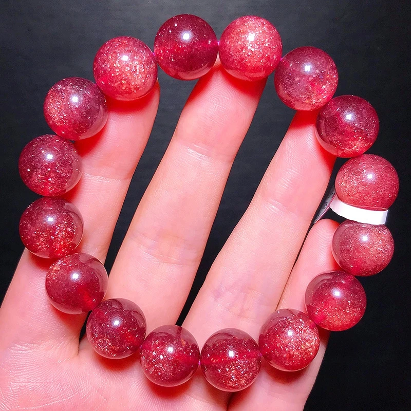 Braccialetto di quarzo fragola rosso naturale donna uomo perline rotonde trasparenti Crystal Star Light 8mm 9mm 10mm 11mm 12mm 13mm AAAAAA