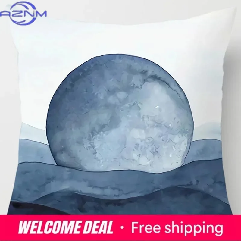 Blue pattern print home decoration polyester fiber cushion cover living room sofa cushion cover 45x45 cm