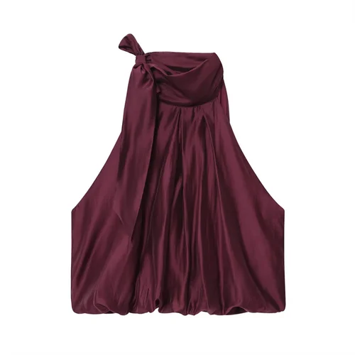 Imagen 2 del producto Top de mujer nuevo verano 2025 Borgoña sin mangas arco decorativo Top Sexy y de moda personalidad justa versátil