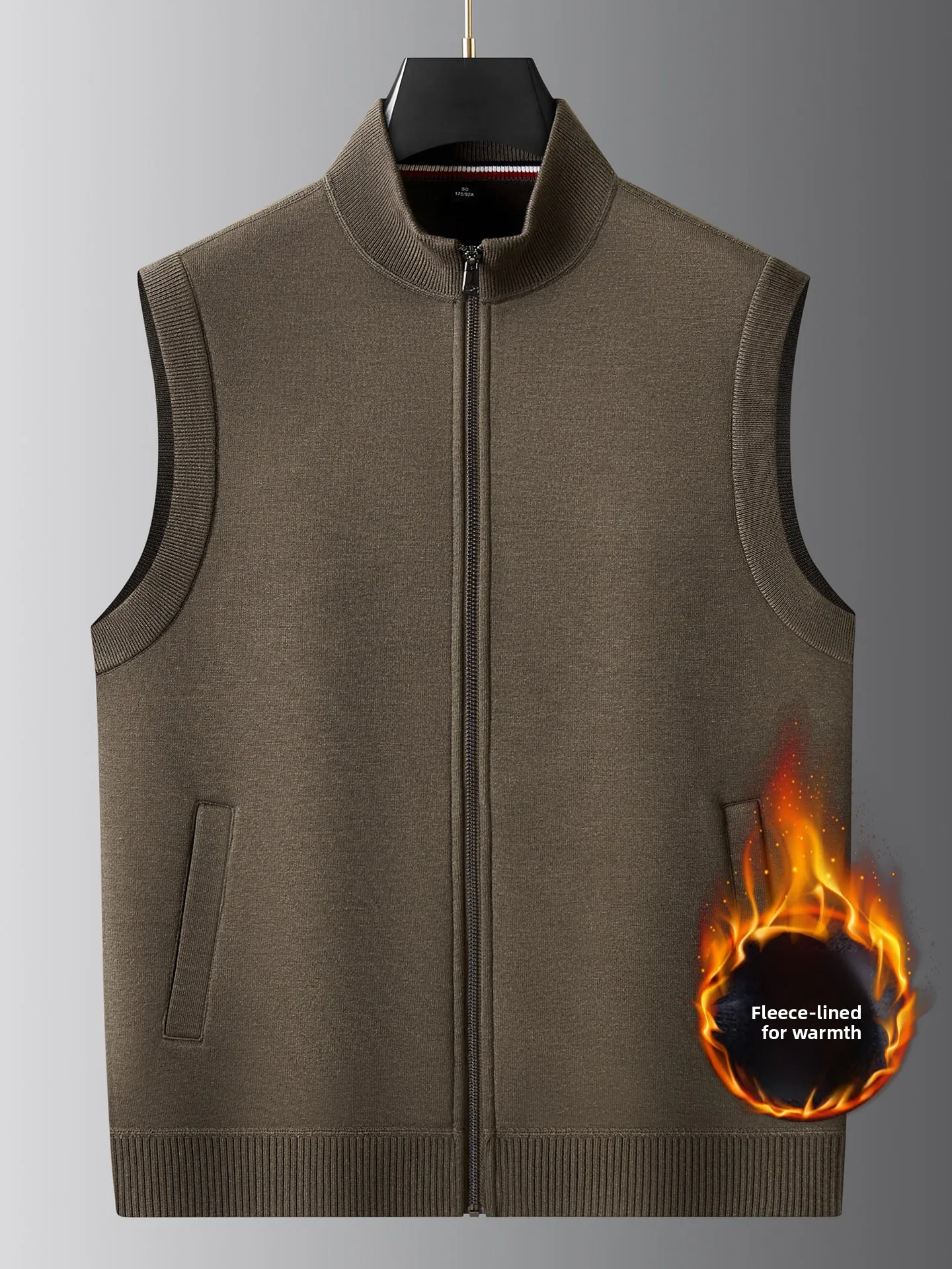 

Мужской шерстяной вязаный жилет Thiened с застежкой-молнией, теплый Svel на подкладке, большой размер, повседневный свитер, жилет, осень-зима