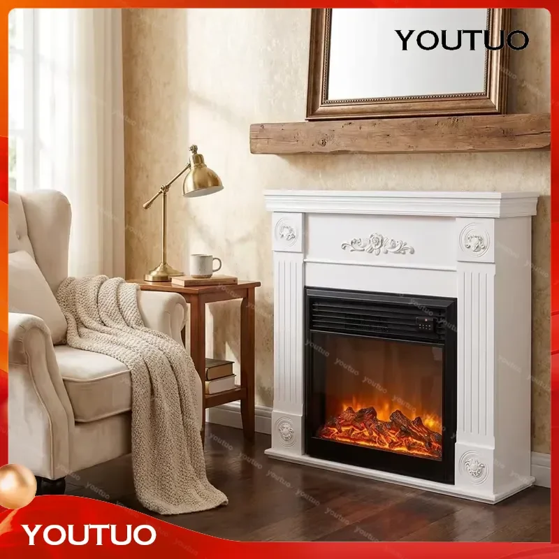Simple Freestanding Electric Fireplace Heater Simulated Wood Burning Flame Effect for Home Hotel Bar Patio Indoor Outdoor