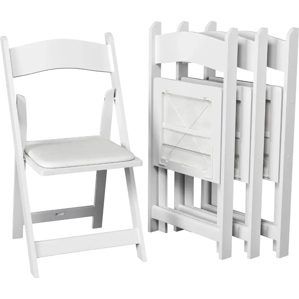 4 White Resin Stackable Folding Chairs, with Padded Seats, Indoor/Outdoor Folding Chairs Lightweight Foldable (4 Pack)