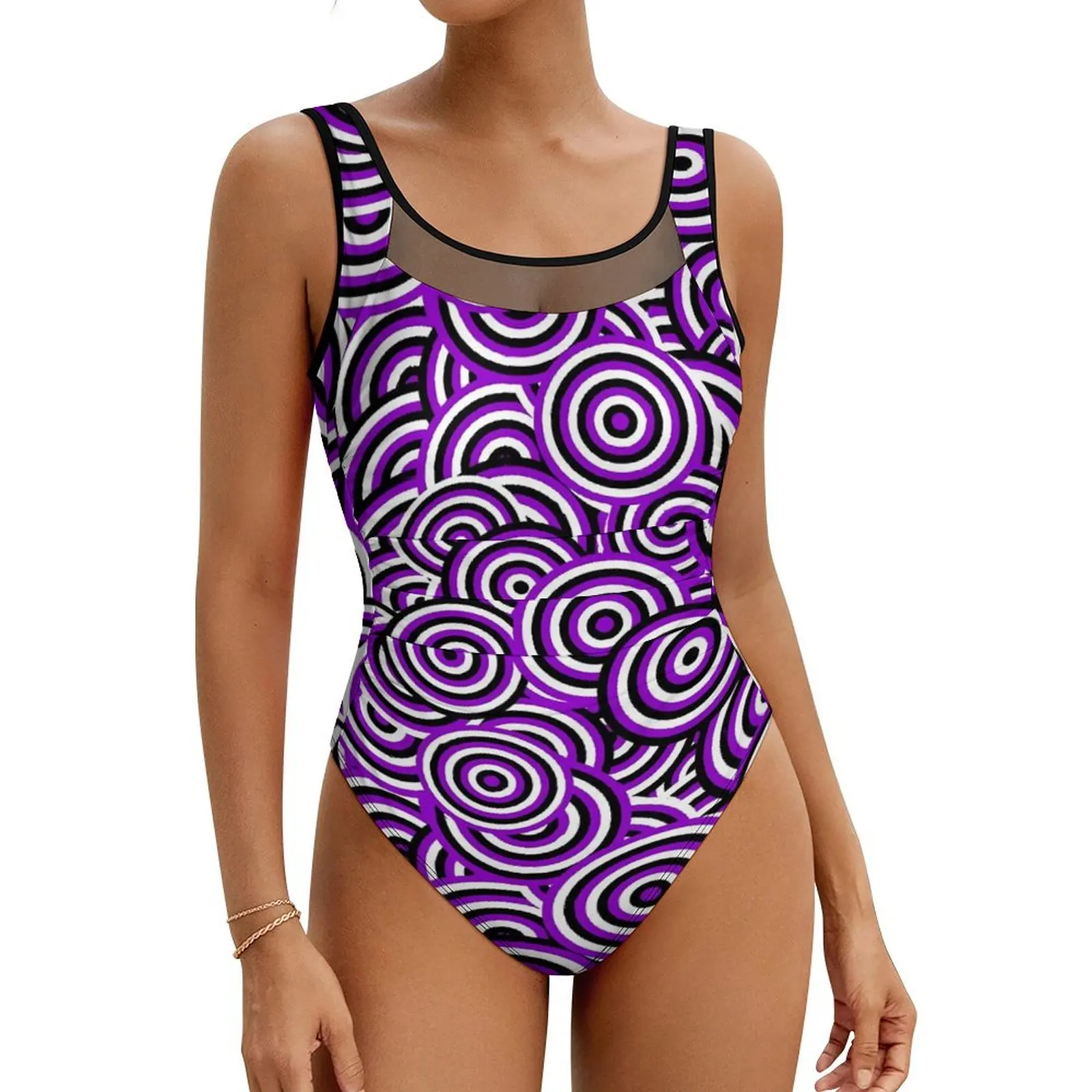 Purple Swirls Swimsuit Abstract Print One Piece Swimwear Push Up Fantasy Bathing Suits Sexy Beach Graphic Swimsuits