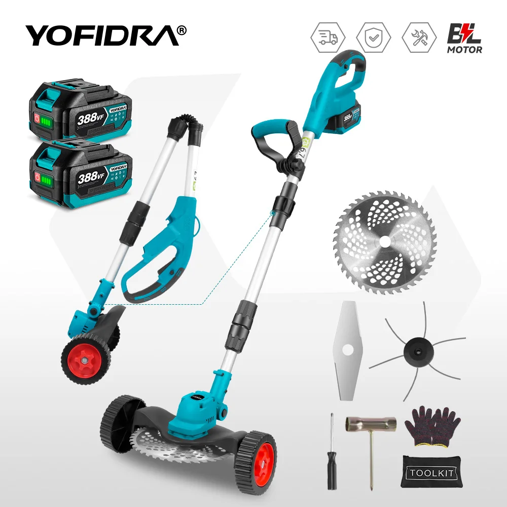YOFIDRA فرش 9 بوصة جزازة العشب الكهربائية 36000 دورة في الدقيقة اللاسلكي العشب الانتهازي قابل للتعديل حديقة أداة ل ماكيتا 18 فولت بطارية دبوس