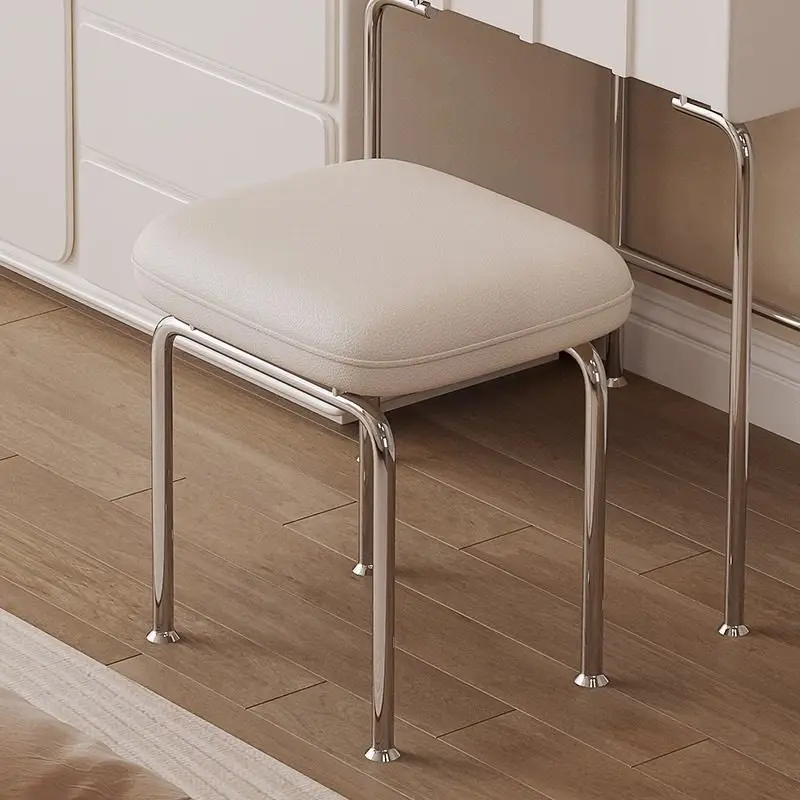 Small Cream Style Dressing Stool Simple Medieval Dressing Manicure Stool Bedroom Makeup Stool Leather Surface Leather