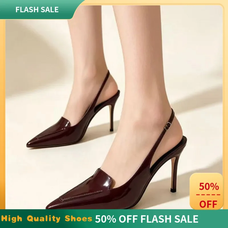 2026 Summer Women Pointed Toe Sandals Thin High Heel Elegant Fahion Banquet Date Street Party Heels Burgundy Size 36-43 F142