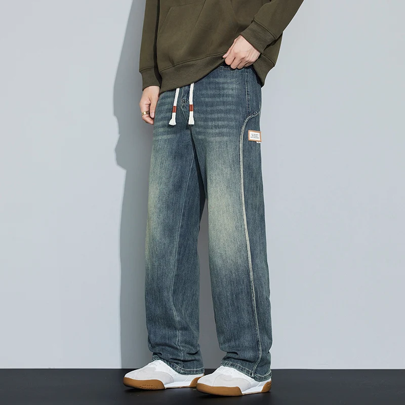 

Свободные прямые мужские джинсы в американском стиле ретро High Street, модный дизайн, весна-осень, Новое поступление, длинные брюки