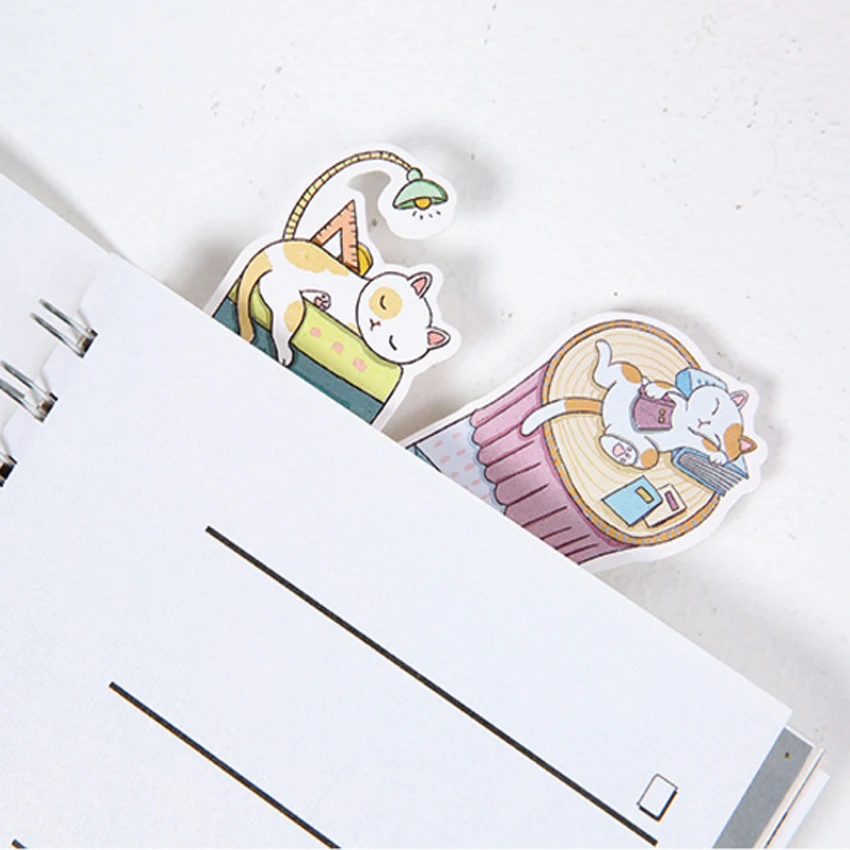 30pcs/pack kawaii cartoon reading cats paper bookmark page holder message label cards school and office suppliers