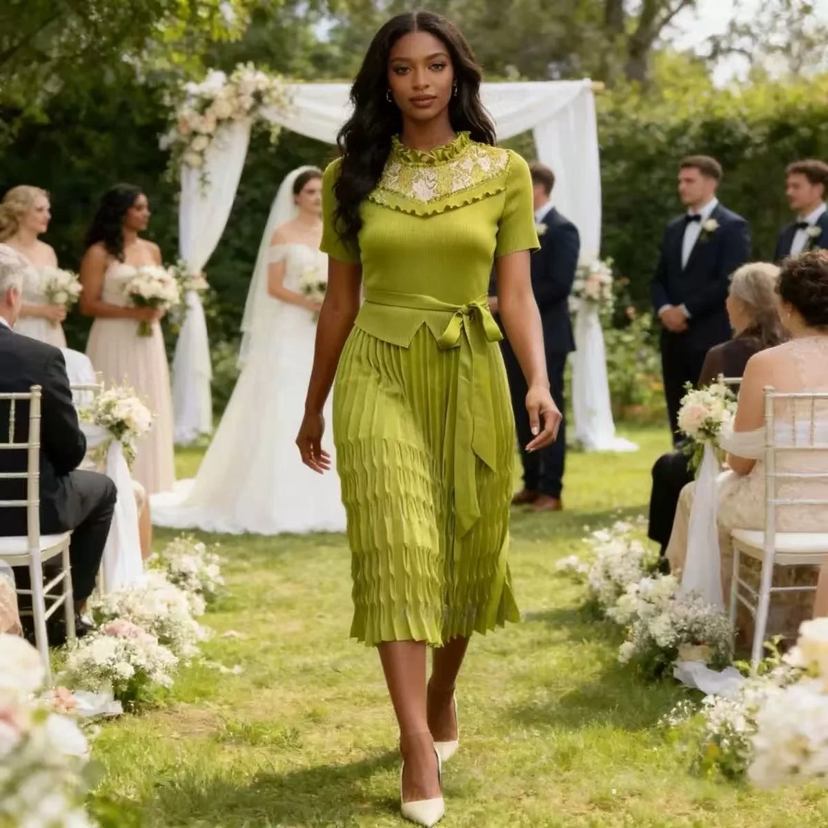 

Новое свободное женское платье 2026 года с кружевом и плиссировкой в стиле Мияке, с коротким рукавом, летнее, повседневное, элегантное