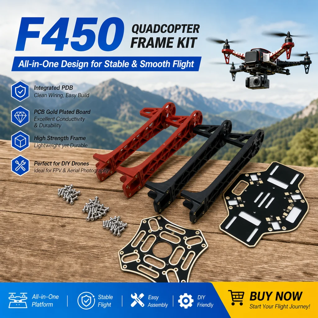 

F450 Quadcopter Frame with Integrated PDB - PCB Gold Plated Board, All-in-One DIY Drone Platform for Stable Flight