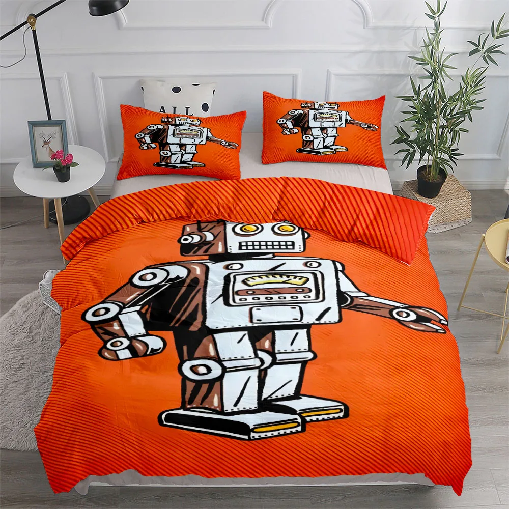 

Retro Robot Duvet Cover Set UK Single Double King US Twin Full Queen Size Anime Bed Linen Set