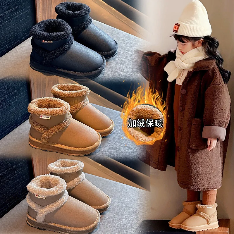 Winter Kids Baby Snow Boots 2025 New Design Toddler Cow Suede Upper Warm Ankle Boots Classic Boys Girls High-top Shoes Slippers