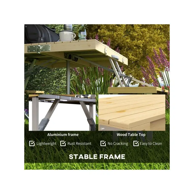 مجموعة طاولة نزهة خشبية خارجية للتجمعات العائلية والشواء