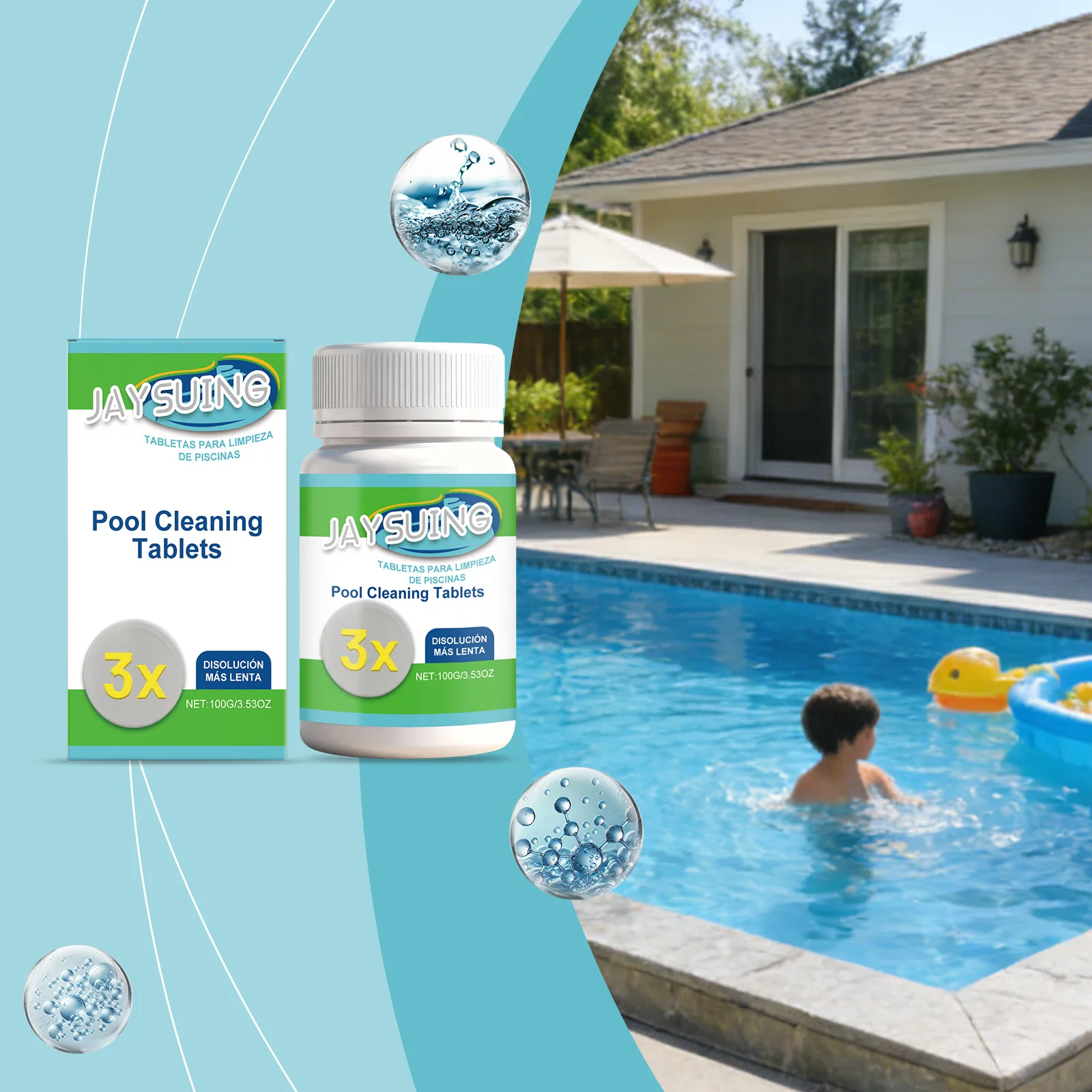 Pool Cleaning Tablets, Effective Mild Cleaning, Deodorizing, Stain Removal, Easy to Use, Practical Suitable for Home Use