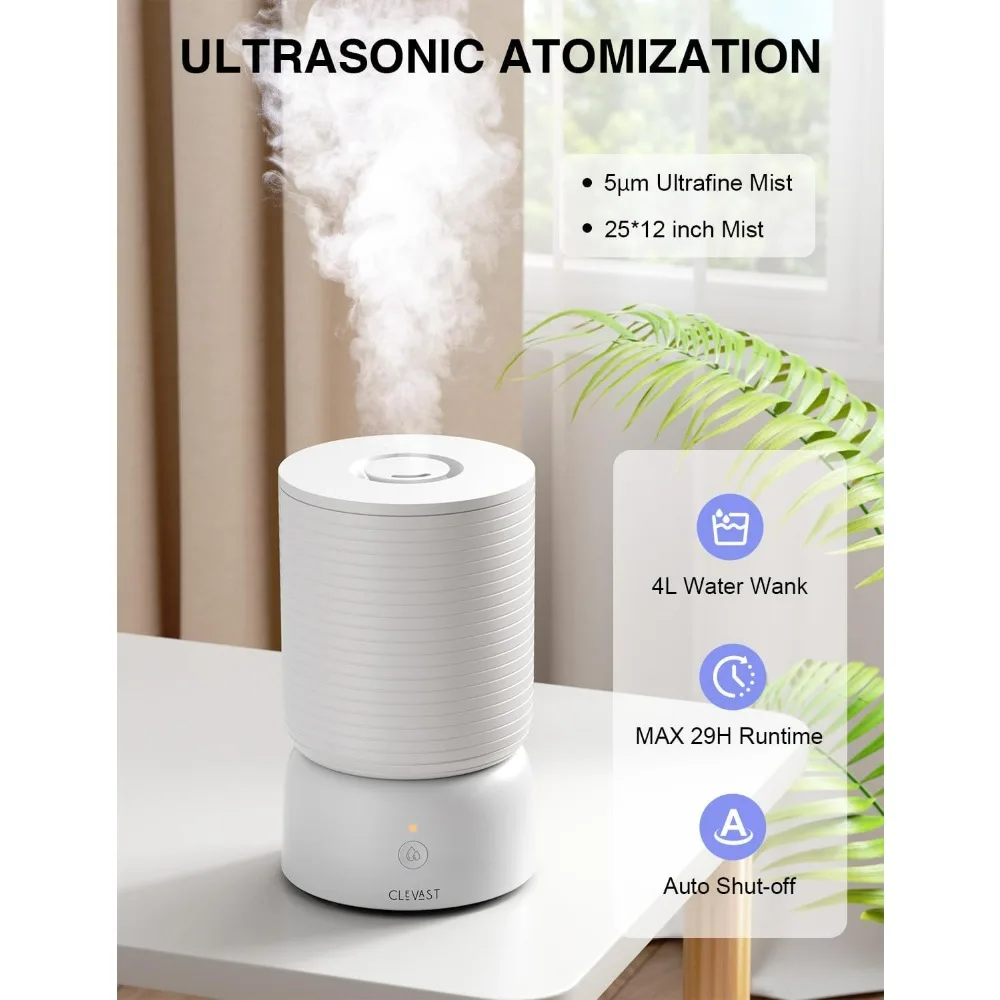 Pelembap Udara Pintar untuk Kamar Tidur, Pelembap Udara Isi Atas Kabut Dingin 1 Gal/4L dengan Diffuser Minyak Esensial, Operasi Senyap untuk Perawatan Bayi