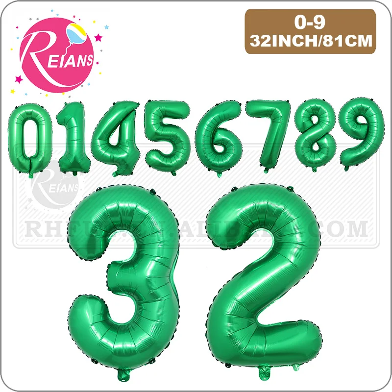 32inch Green Number Balloon Digital 0 1 2 3 4 5 6 7 8 9 Aluminum Foil Ballon for Kids Birthday Party Decoration Safari Wild One