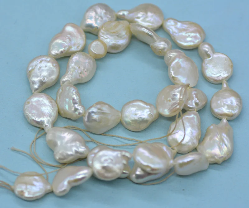 

5 shares White 10mm beads 16 inch Full strand Loose coin freshwater pearl strand