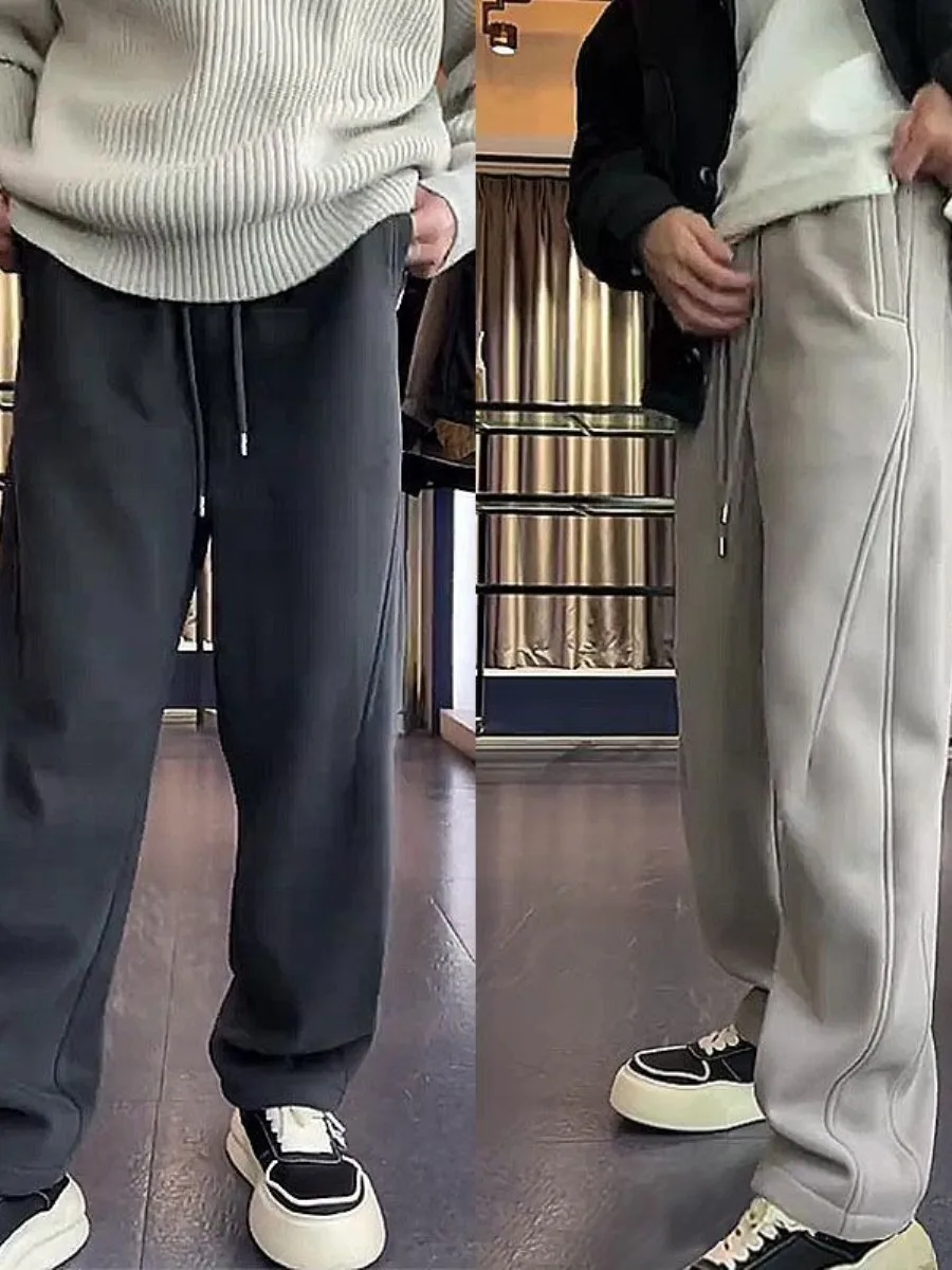 

Men's Straight Leg Fce Lined Casual Pants Winter Spor Loose Slimming Trousers Versatile Comfortable Autumn Winter New Sle