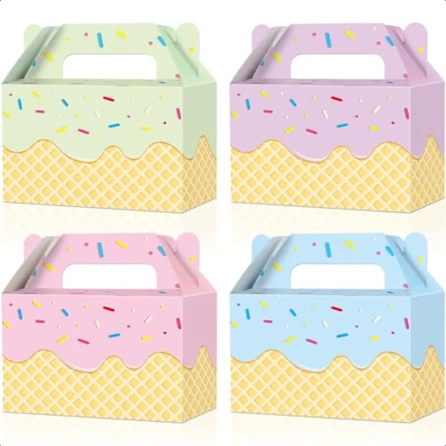 24Pcs Ice Cream Party Favor Box Colorful Summer Ice Cream Gift Boxes Ice Cream Goody Boxes Summer Icecream Folding Paper Treat