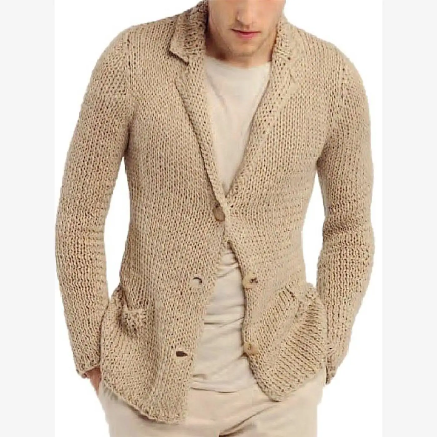 

Men's Faionable Knitted Long Sve Jaet Autumn Winter Thiened Woolen Suit Collar Open Cardigan Ciwalk Cotton Ne