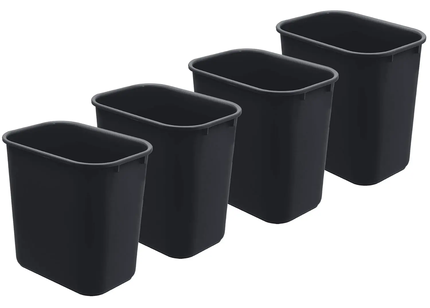 

Deskside Wastebasket, 6.75 Gallon Plastic Bin Set of 4 in Black for Office or Home Use